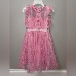 Trish Scully Clarissa Pink Dress Tulle Lace Raw Hem Princess Back Zipper Girls 4